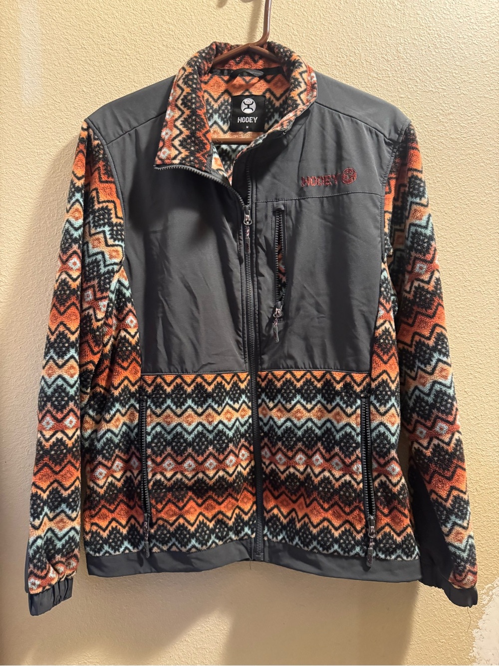 Hooey Orange Black Multi-Pattern Fleece Jacket